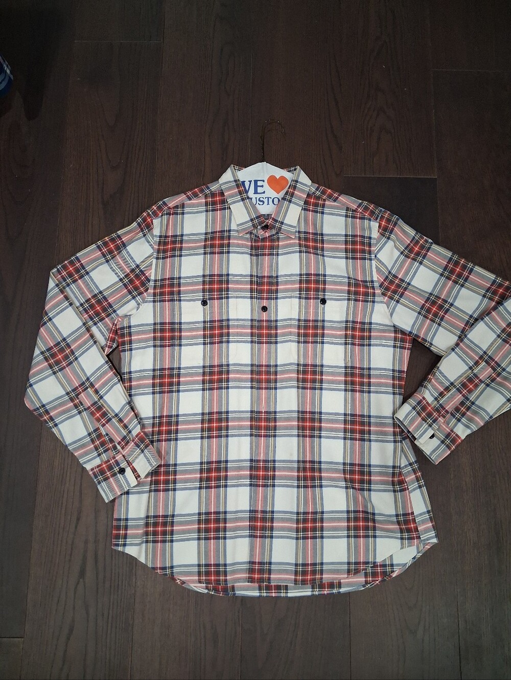 Men's White and Red Plaid Button-Up Shirt